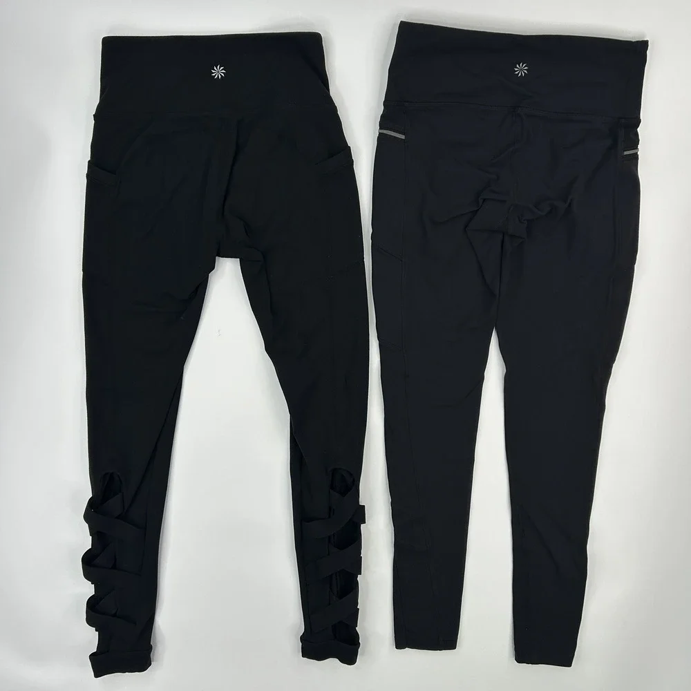 Athleta Womens XS Leggings Black Lot 2 Sly Drifter Moto, Criss Cross Chaturanga - Picture 4 of 11